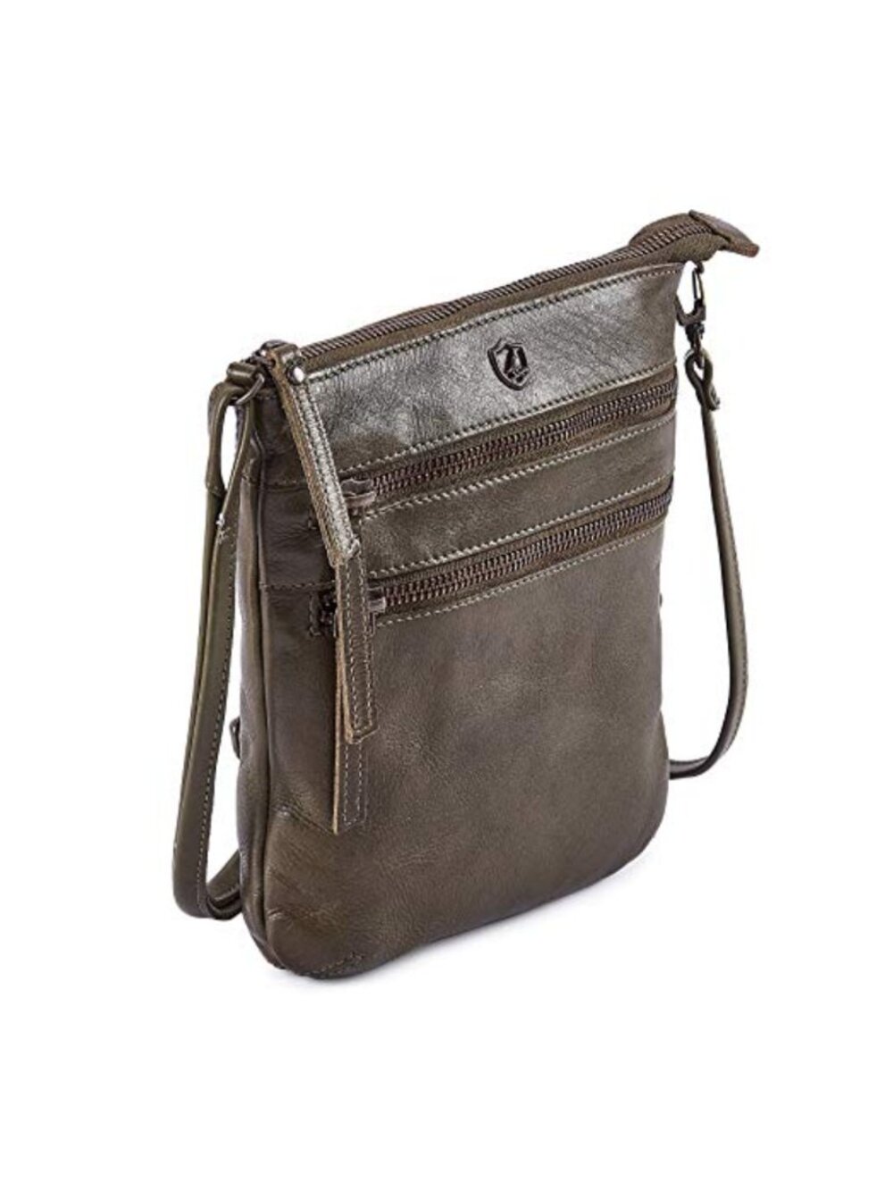 Small Genuine Leather Crossbody Bag Sling Purse with Zip Pockets